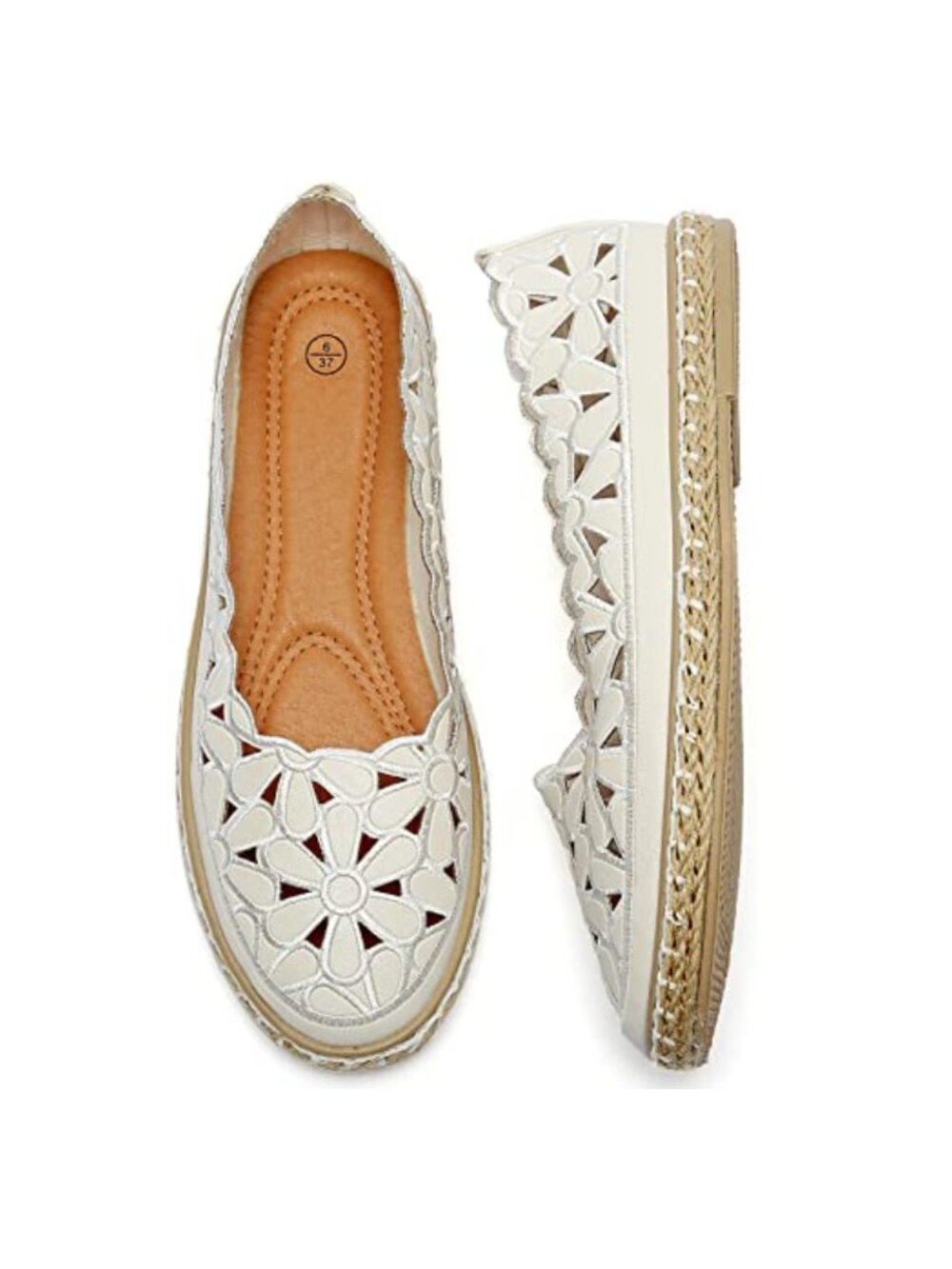 Daisy Cut-Out Ballet Flats Round Toe Slip On Rope Loafer Breathable Casual